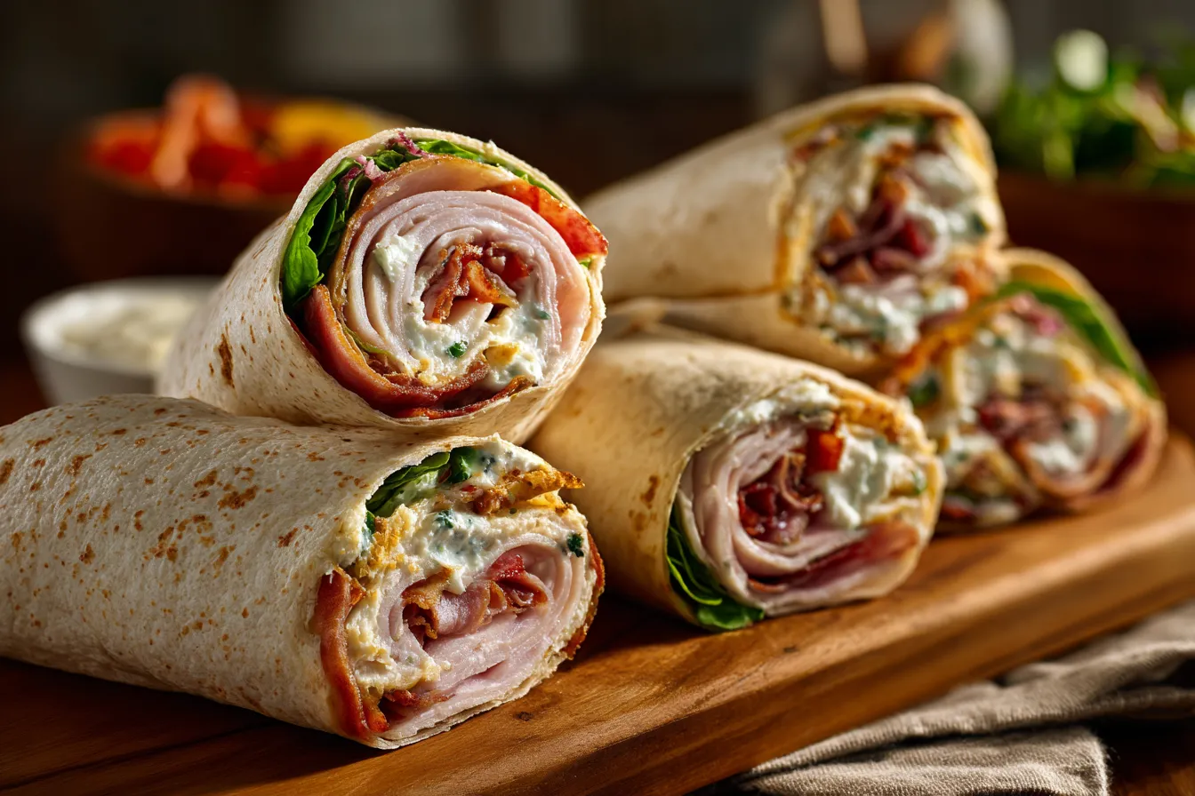 Delicious Turkey Bacon Ranch Wraps Quick Easy Recipe 4 Turkey Bacon Ranch Wraps upscaled 685c8e38bb840