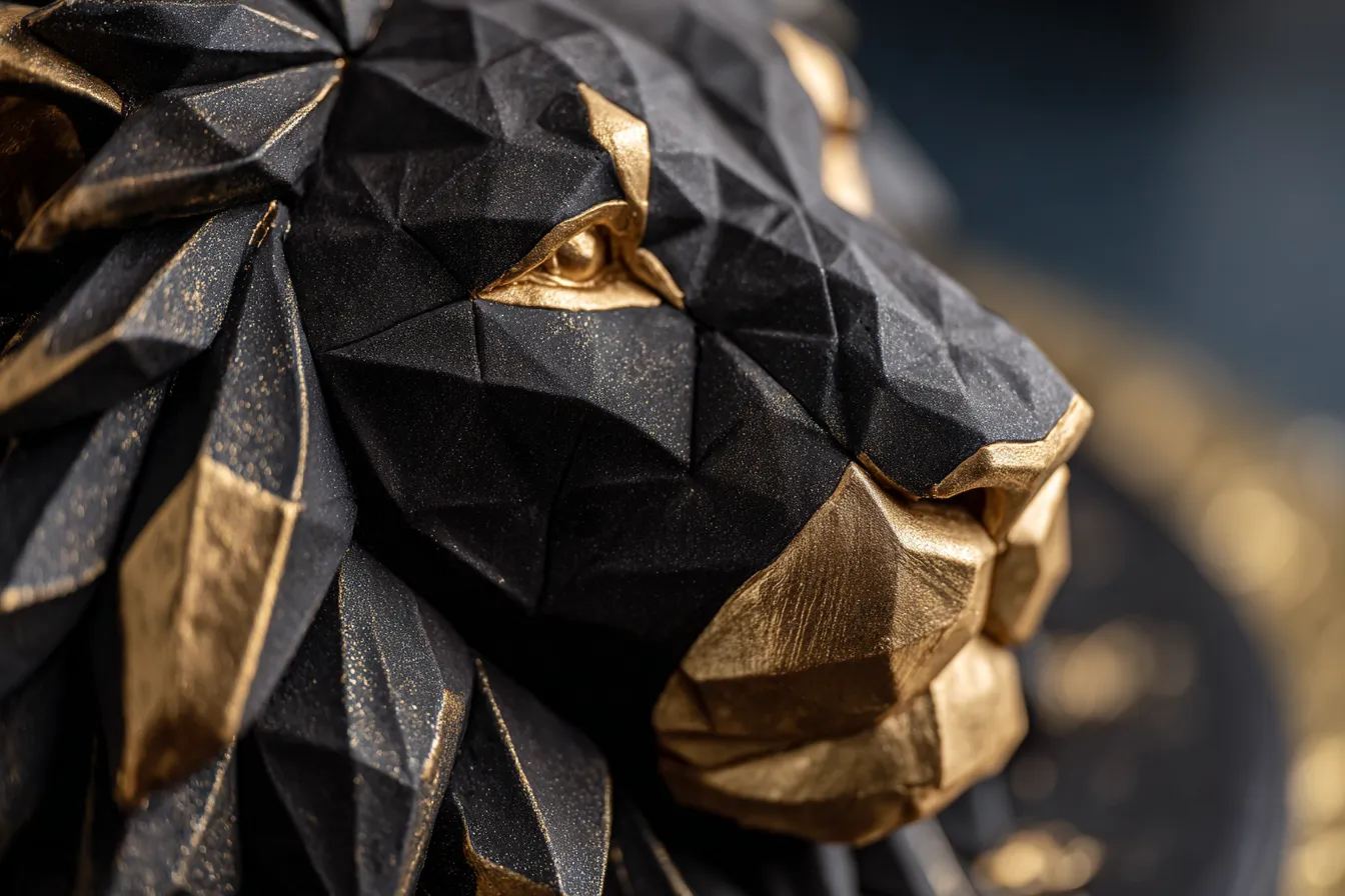 Black and Gold Geometric Lion Cake