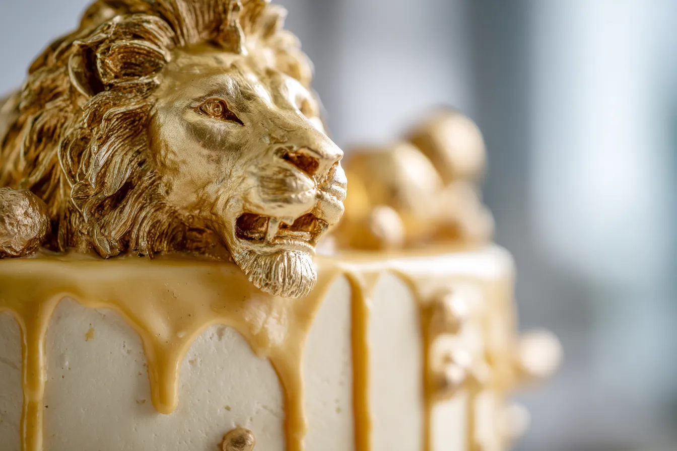 Gold Drip Cake with a Lion Topper