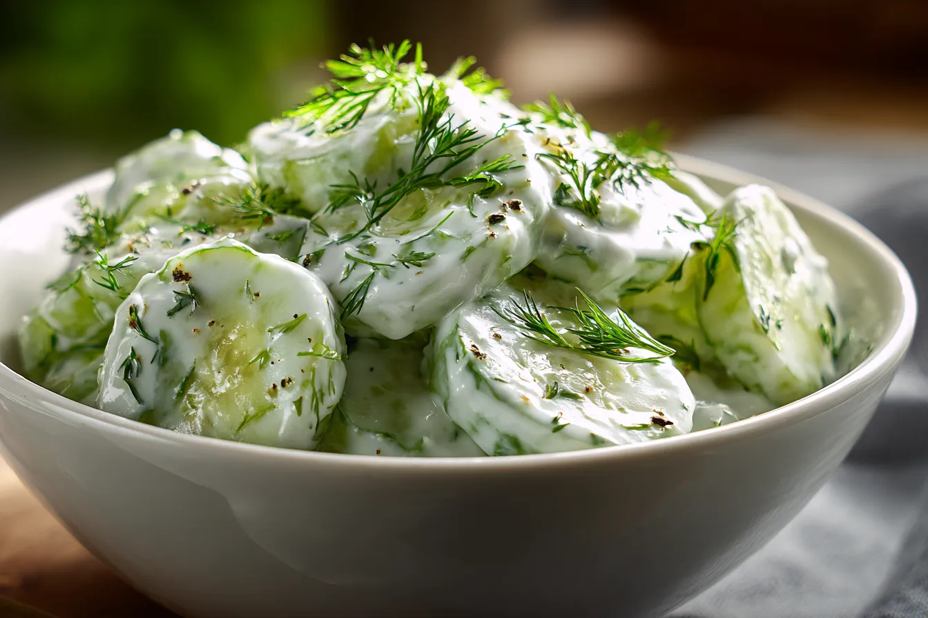 Delicious Creamy Cucumber Salad Refreshing Easy Recipe 4 Creamy Cucumber Salad upscaled 68927aaad8c9f