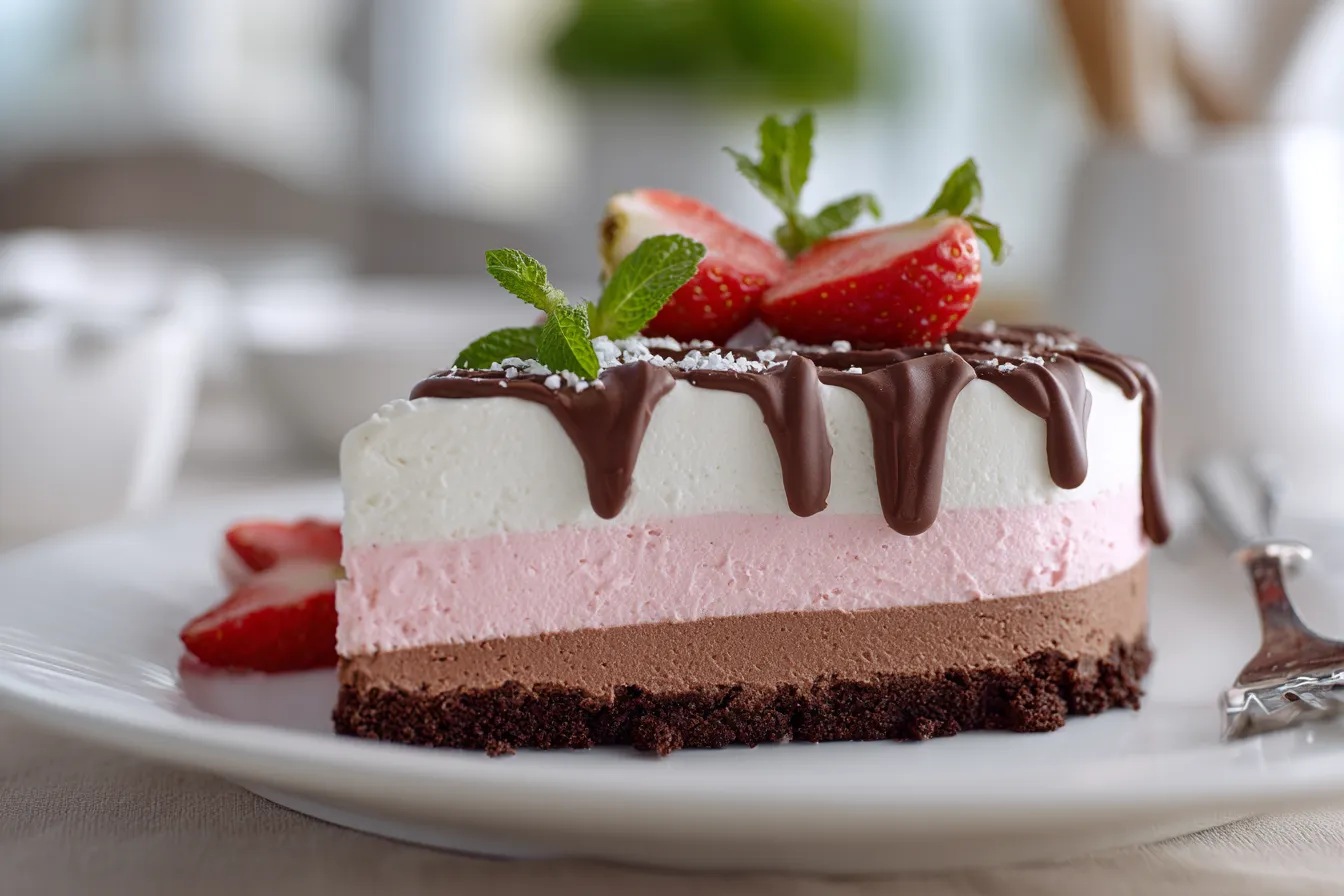 No-Bake Neapolitan Cheesecake