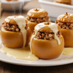 Cinnamon Oatmeal Stuffed Apples with Vanilla Custard Sauce 5 Warm stuffed apples drizzled with homemade vanilla custard