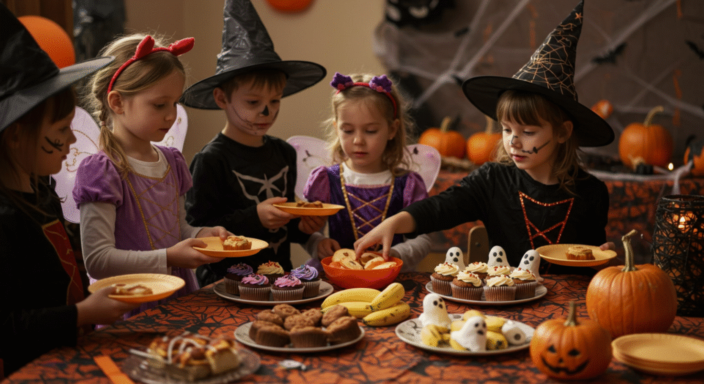 Fun Halloween Party Recipe Ideas for 2025: Spooky, Easy & Crowd-Pleasing Treats 4 Kids digging into fun Halloween snacks at a festive gathering