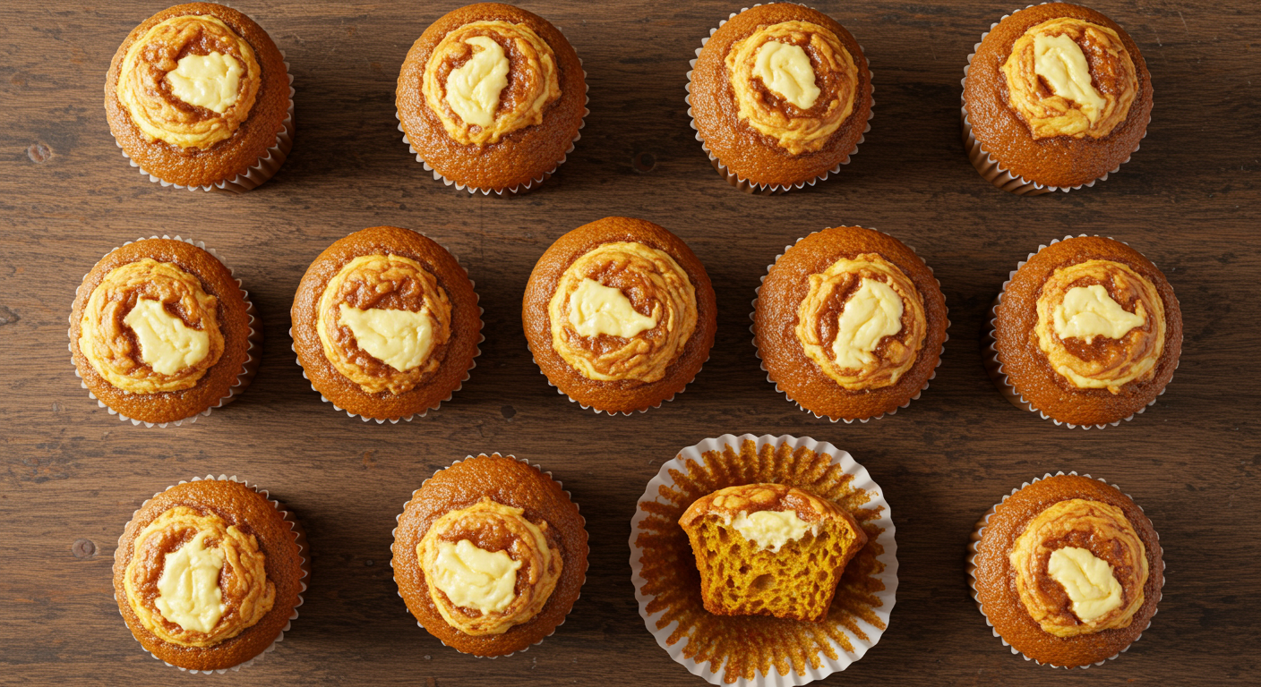 Pumpkin Cream Cheese Swirl Muffins on cooling rack