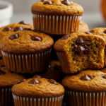 Pumpkin muffins with melted chocolate