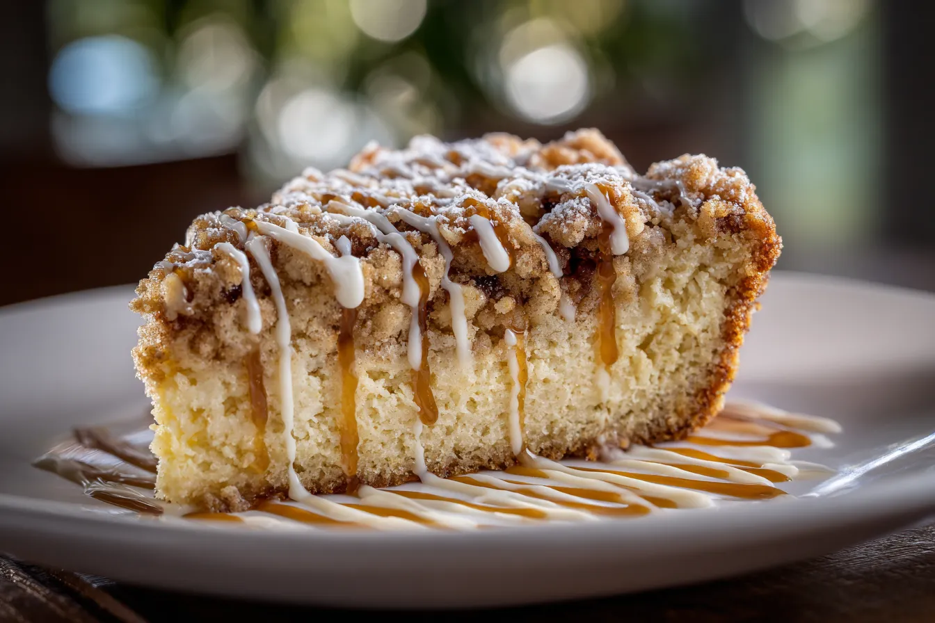 Apple Crumb Cake Topped with Cinnamon Apple Drizzle