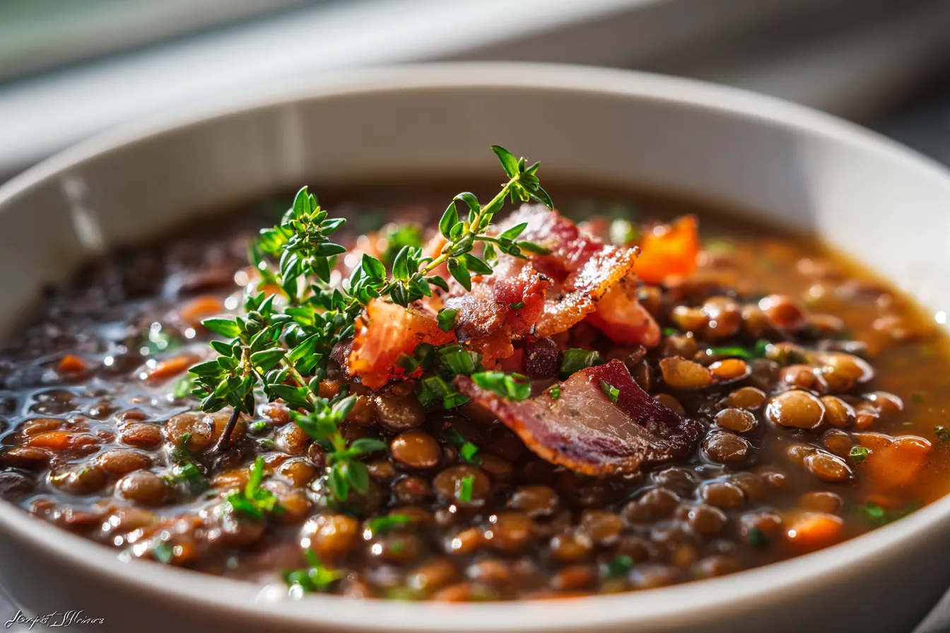 Delicious French Lentil Bacon Soup Hearty Comfort in a Bowl 4 French Lentil Bacon Soup upscaled 68c355dbcc391