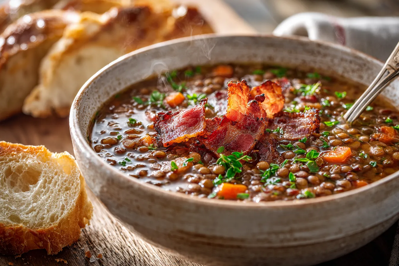 Delicious French Lentil Bacon Soup Hearty Comfort in a Bowl 3 French Lentil Bacon Soup upscaled 68c356534c13a