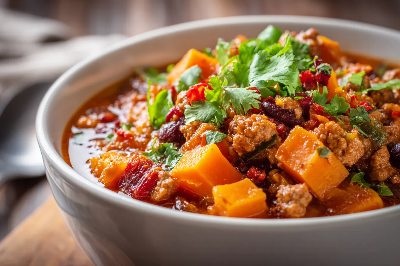 Healthy Sweet Potato Turkey Chili No Beans Delicious Recipe 2 Sweet Potato Turkey Chili upscaled 68d1c8c3d8b59