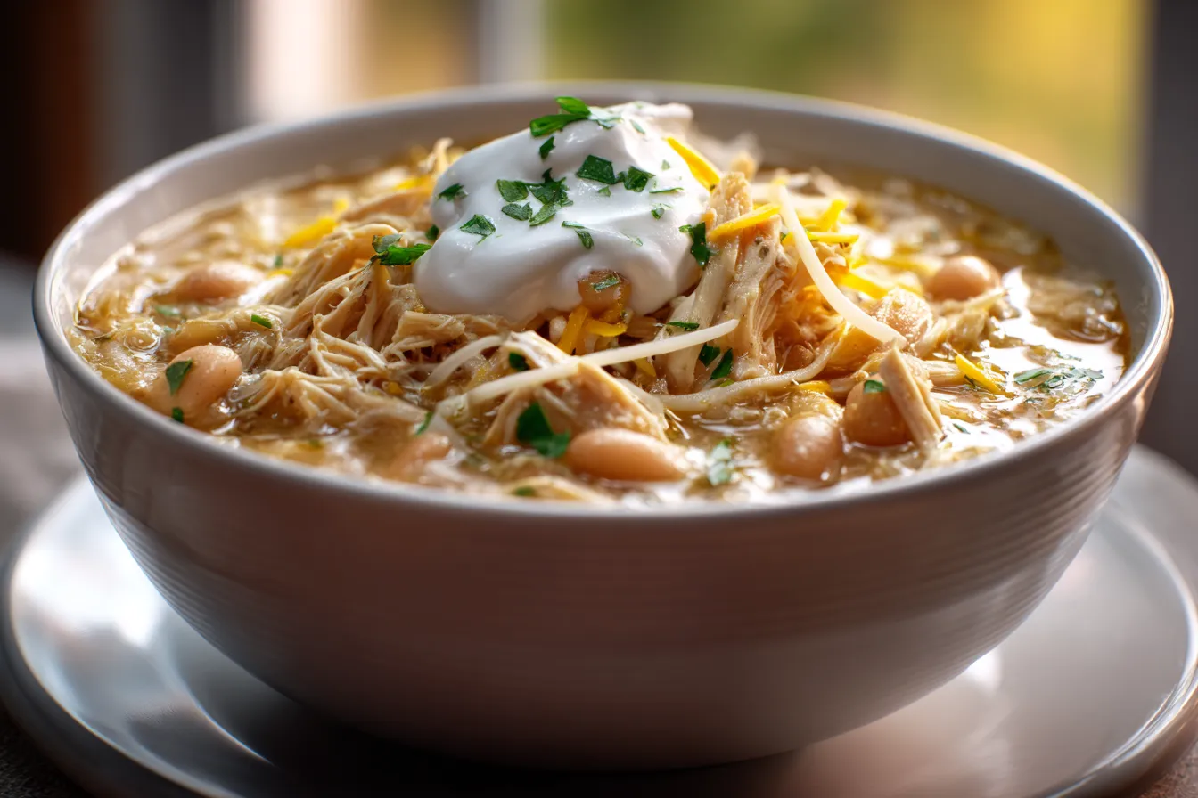 crockpot white chicken chili is made easy in the slow