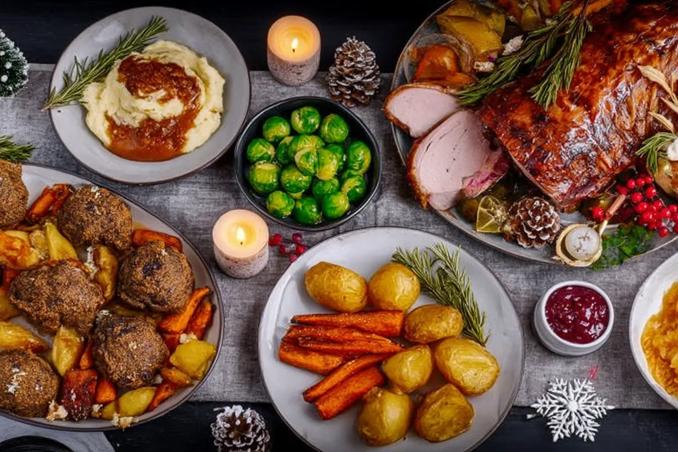 Festive Table Setting for Christmas Dinner
