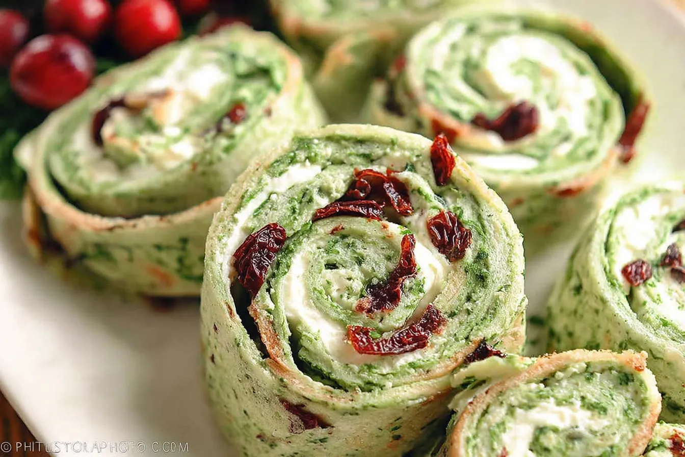 Delicious Christmas Spinach Tortilla Pinwheels Ready to Serve