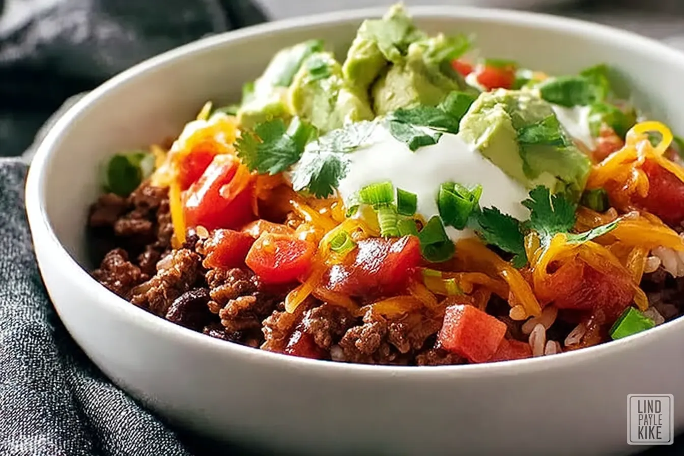 Easy Taco Rice Bowl Ready to Serve