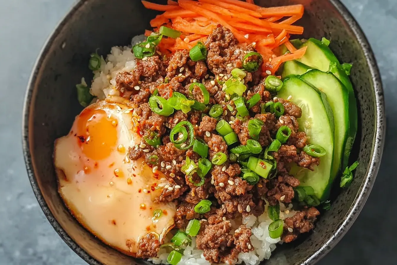 Korean Beef Rice Bowls: A Delicious Dinner Delight Korean Beef Rice Bowls Garnished with Fresh Vegetables