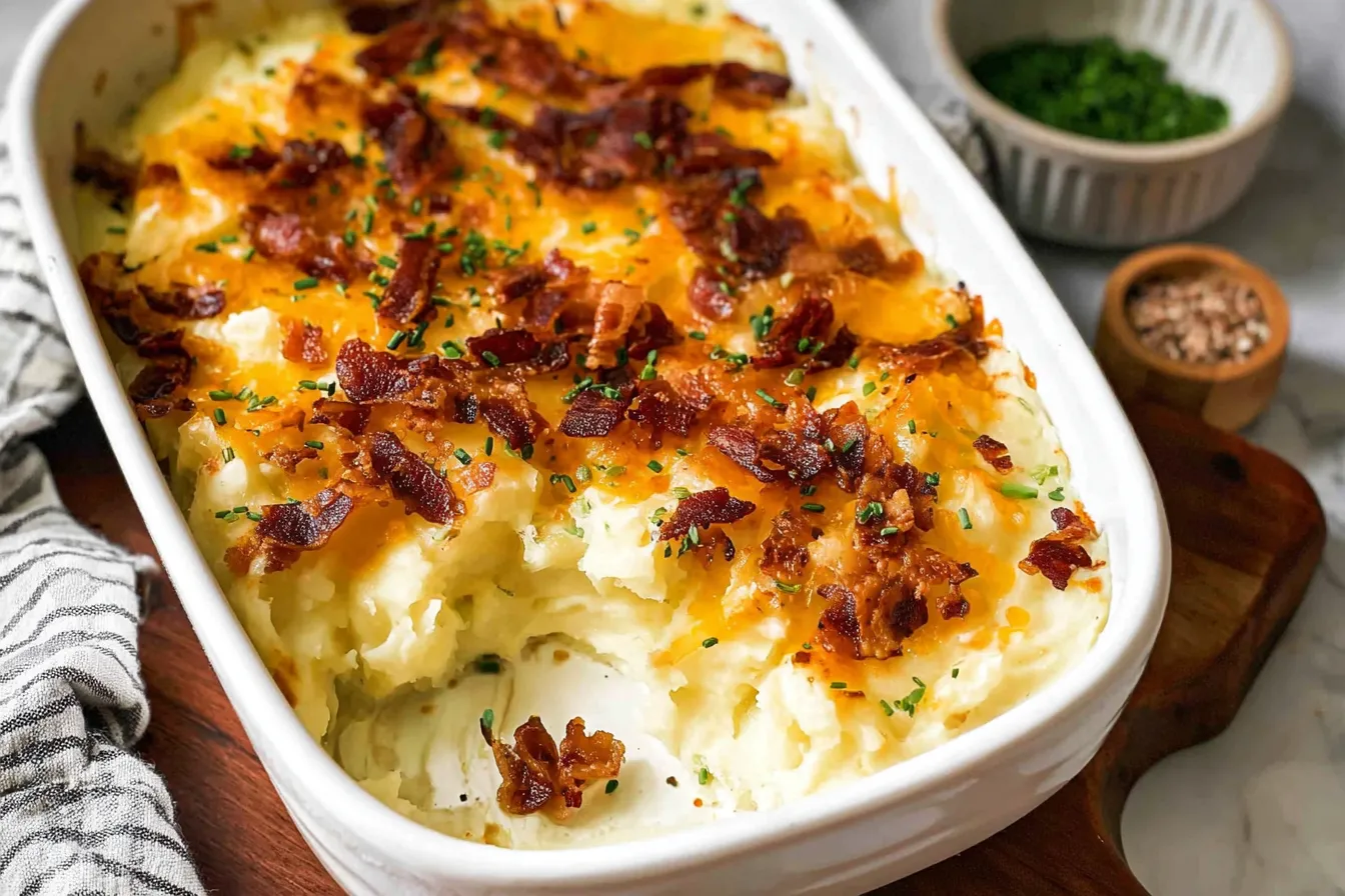 Loaded Mashed Potato Bake in a Serving Dish