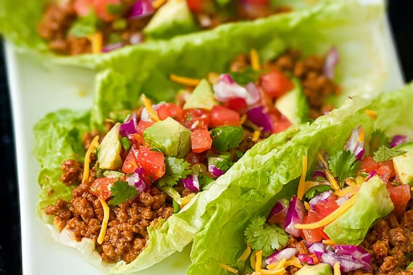Turkey Taco Lettuce Cups: A Deliciously Healthy Twist! Turkey Taco Lettuce Cups Plated Fresh and Delicious