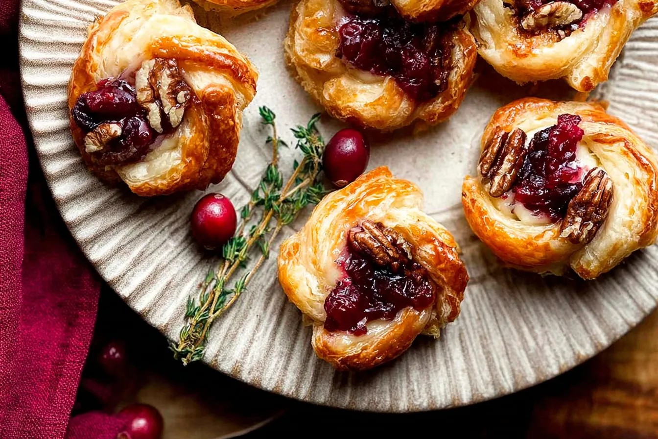 Cranberry Brie Puff Pastry Bites Served Warm