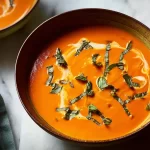 Creamy Tomato Soup with Heavy Cream – Ultra Smooth Delight 3 Creamy Tomato Soup with Heavy Cream in a Bright Bowl