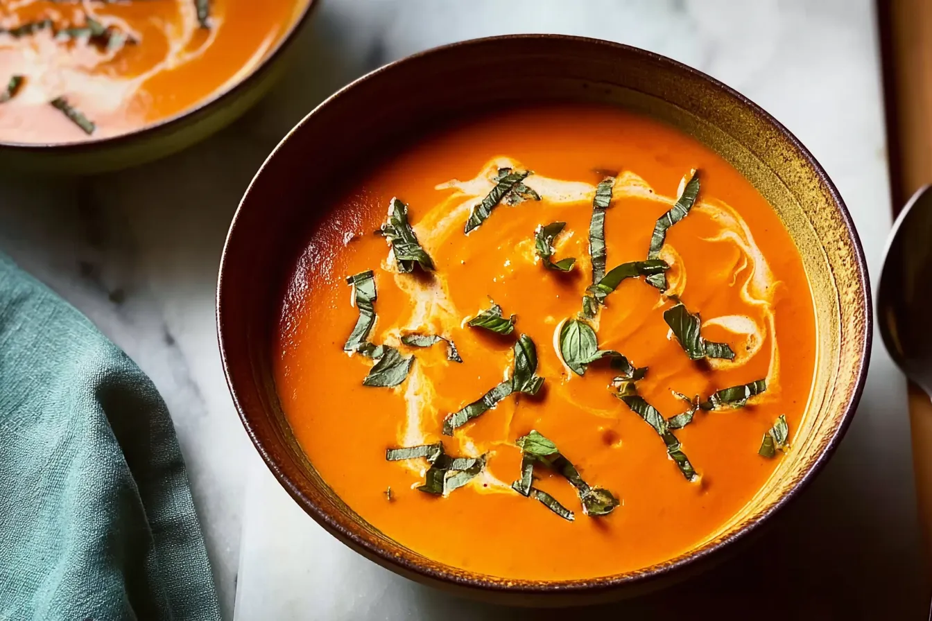 Creamy Tomato Soup with Heavy Cream in a Bright Bowl