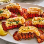 Baked Lobster Tails with Parmesan Butter on a Plate