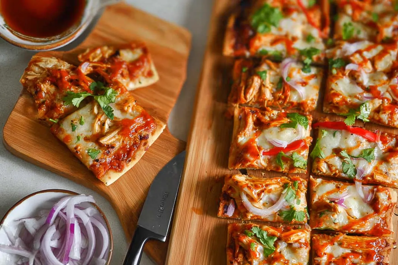 BBQ Chicken Flatbread Bites — Perfectly Tangy & Cheesy Treats 2 BBQ Chicken Flatbread Bites — Tangy chicken and cheese on crisp flatbreads