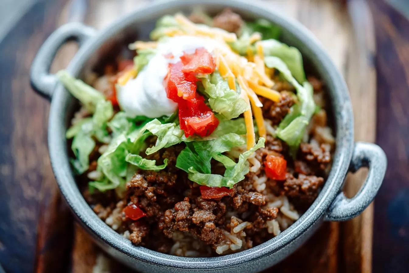 Beef Taco Rice Bowls Ready to Serve