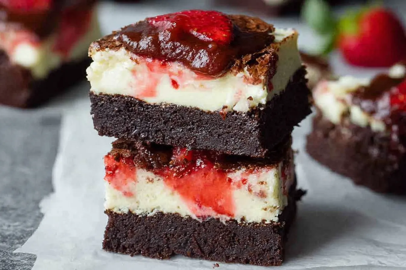 Chocolate Strawberry Cheesecake Brownies — Decadent layered dessert