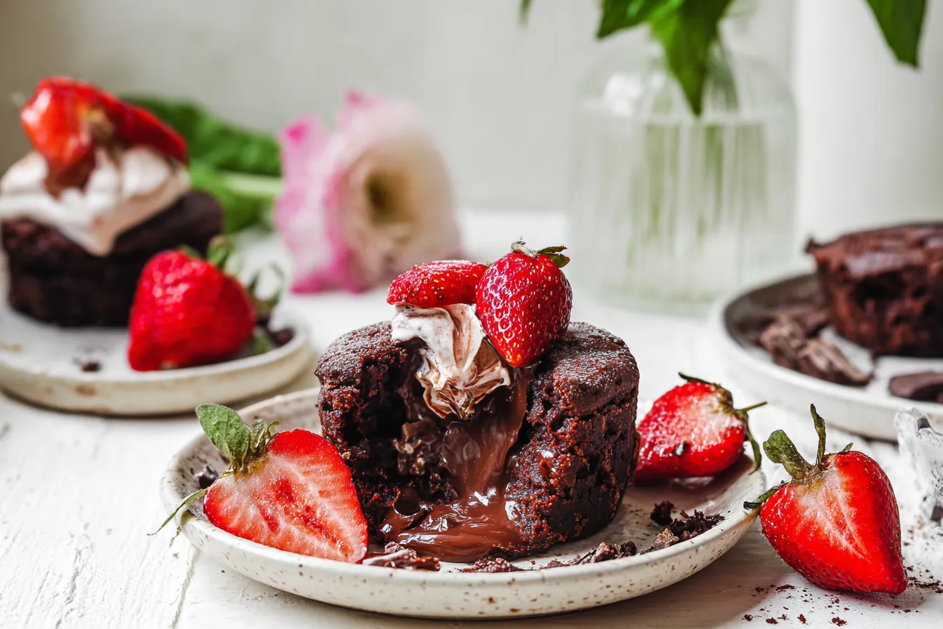 Chocolate Strawberry Lava Brownies — Gooey center chocolate dessert