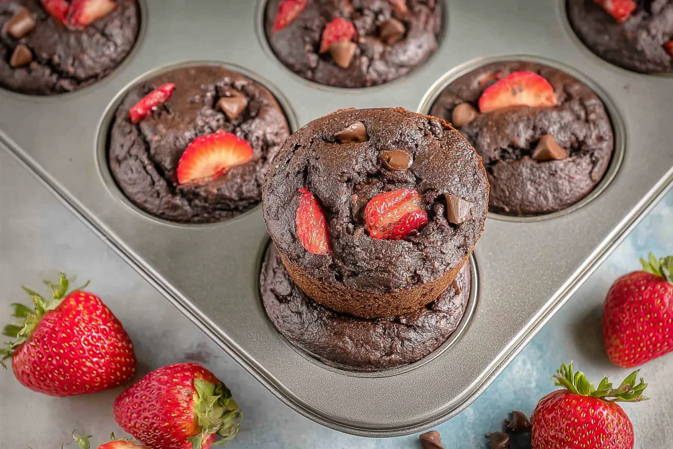Chocolate Strawberry Muffin Brownies — Deliciously Decadent Treats Chocolate Strawberry Muffin Brownies Freshly Baked Treats