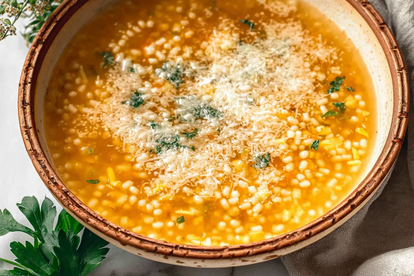 Classic Italian Pastina in Broth — Traditional recipe with butter and parmesan