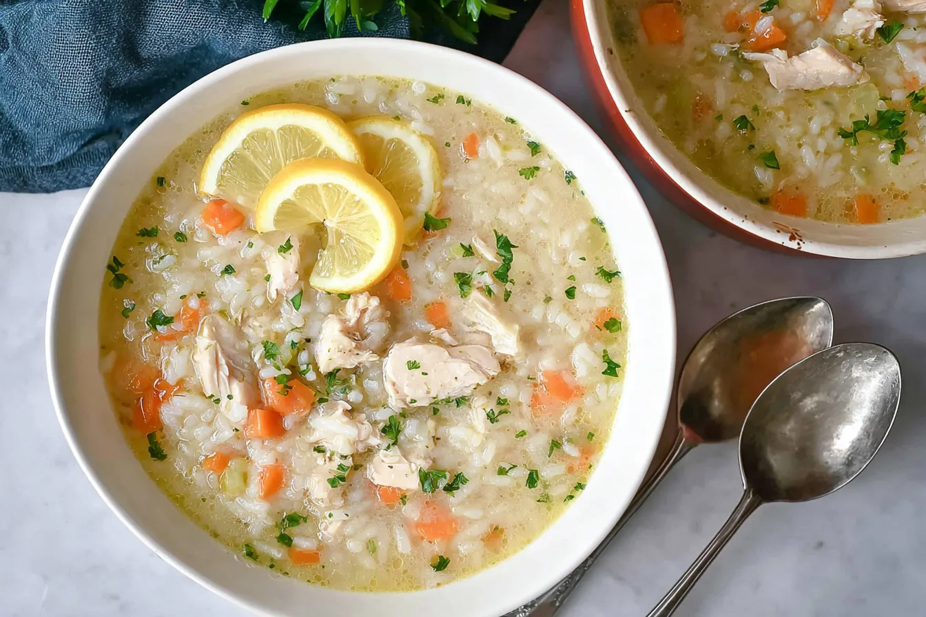 Creamy Lemon Chicken and Rice Soup — Bright and soothing Creamy Lemon Chicken and Rice Soup Bowls