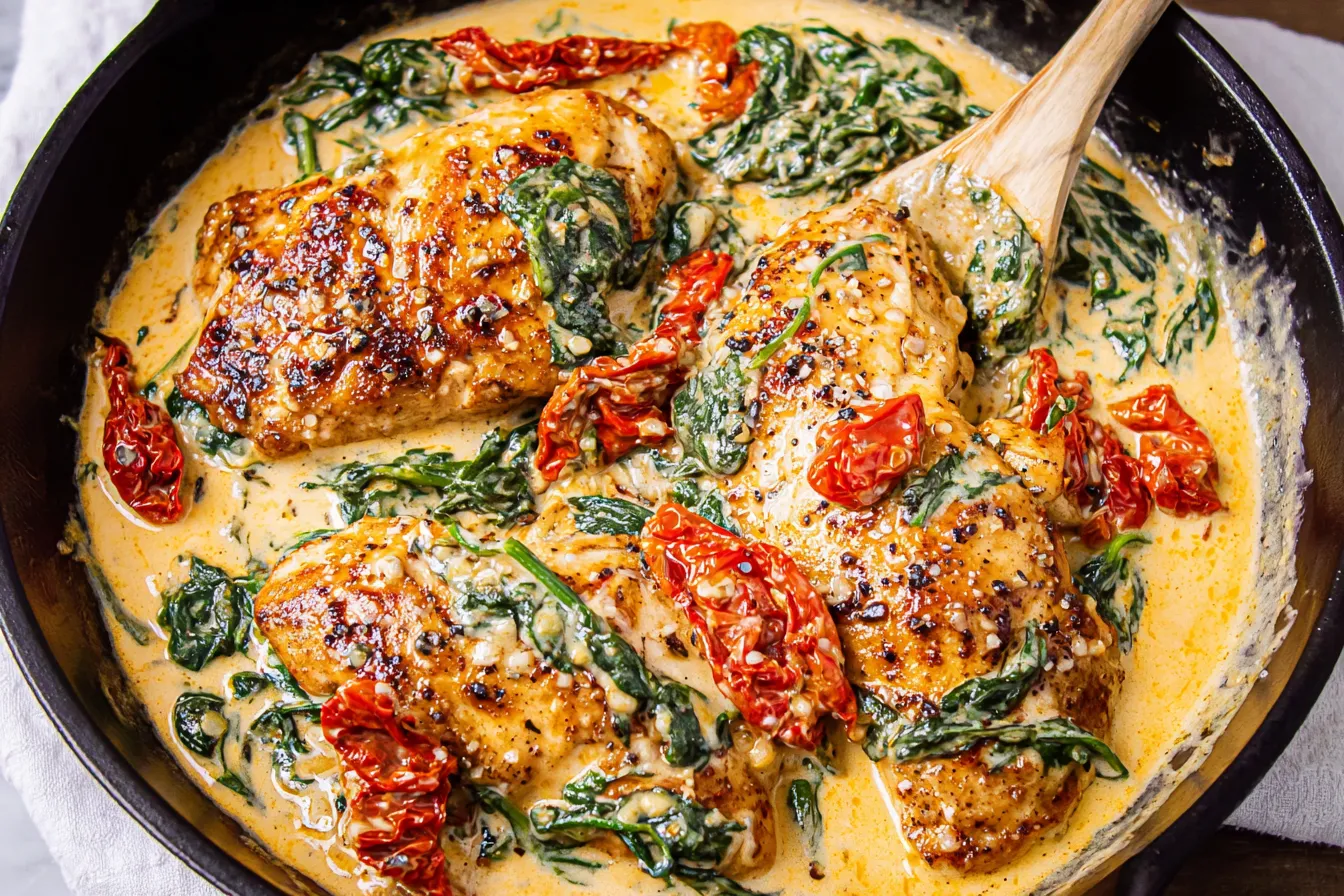 Creamy Tuscan Chicken — Sun-dried tomato and spinach sauce! Creamy Tuscan Chicken - A Flavorful Dinner Delight