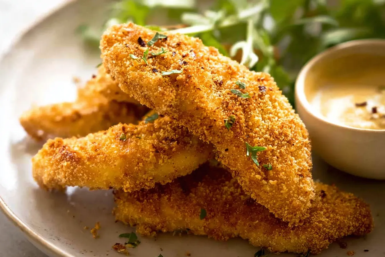 Crispy Homemade Baked Chicken Tenders on Plate