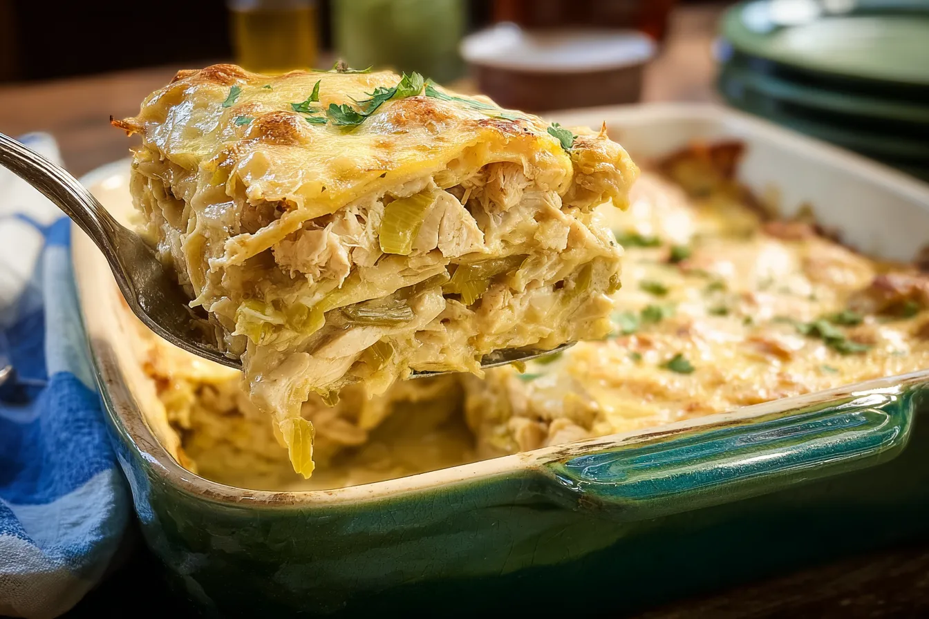 Delicious Green Chile Chicken Enchilada Casserole Ready to Serve