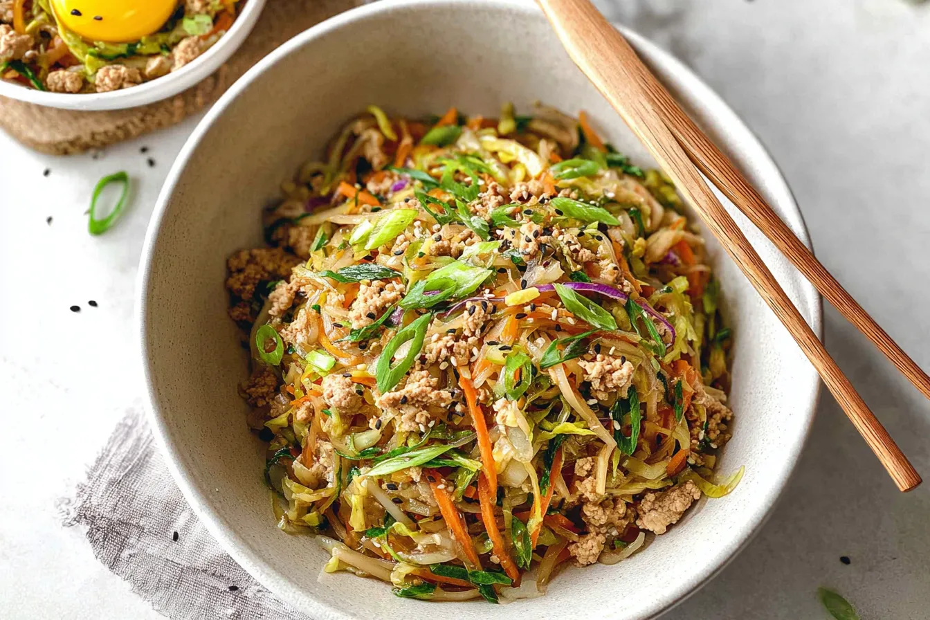 Ground Chicken Egg Roll Bowl — All the Flavor Without Frying Delicious Ground Chicken Egg Roll Bowl