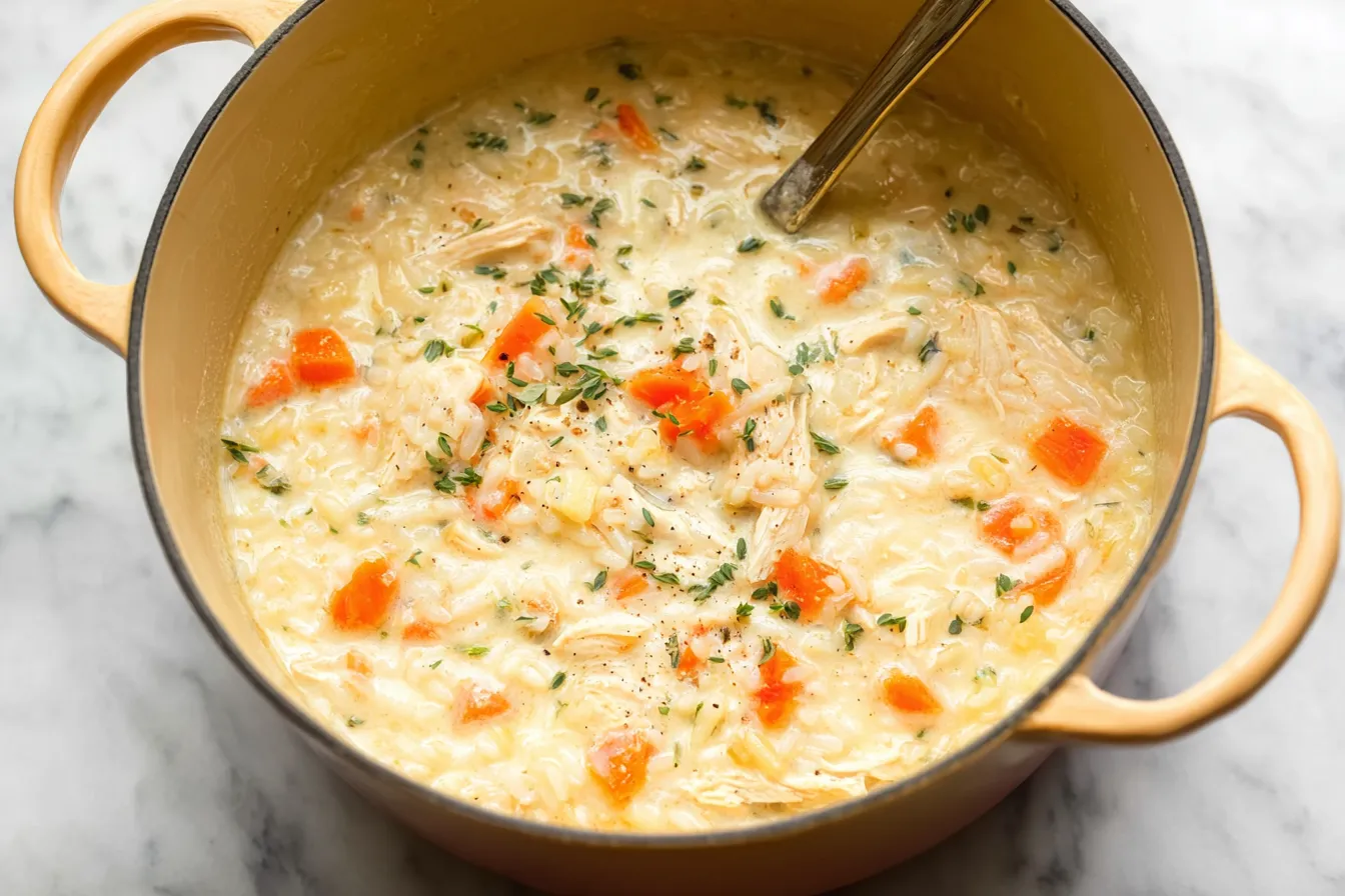 Hearty Creamy Chicken and Rice Soup in a Bowl