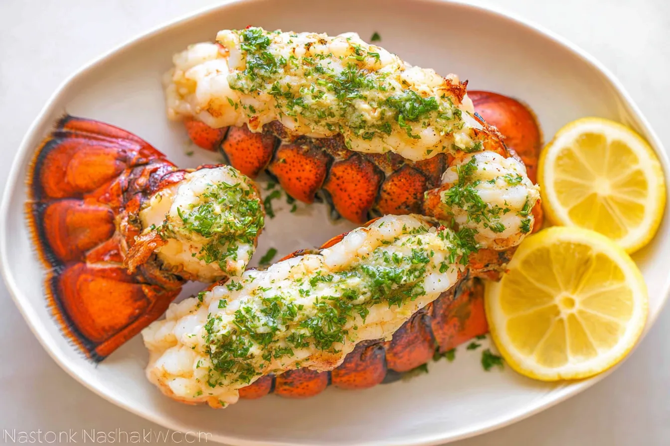 Lobster Tail with Garlic Herb Butter Plated Elegantly
