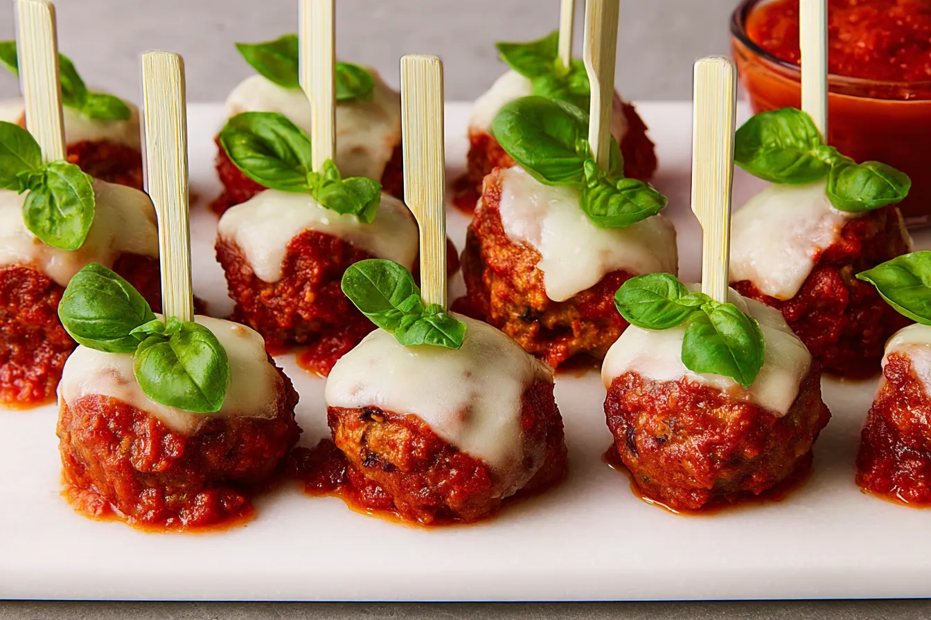 Mini Meatball Skewers with Marinara Sauce