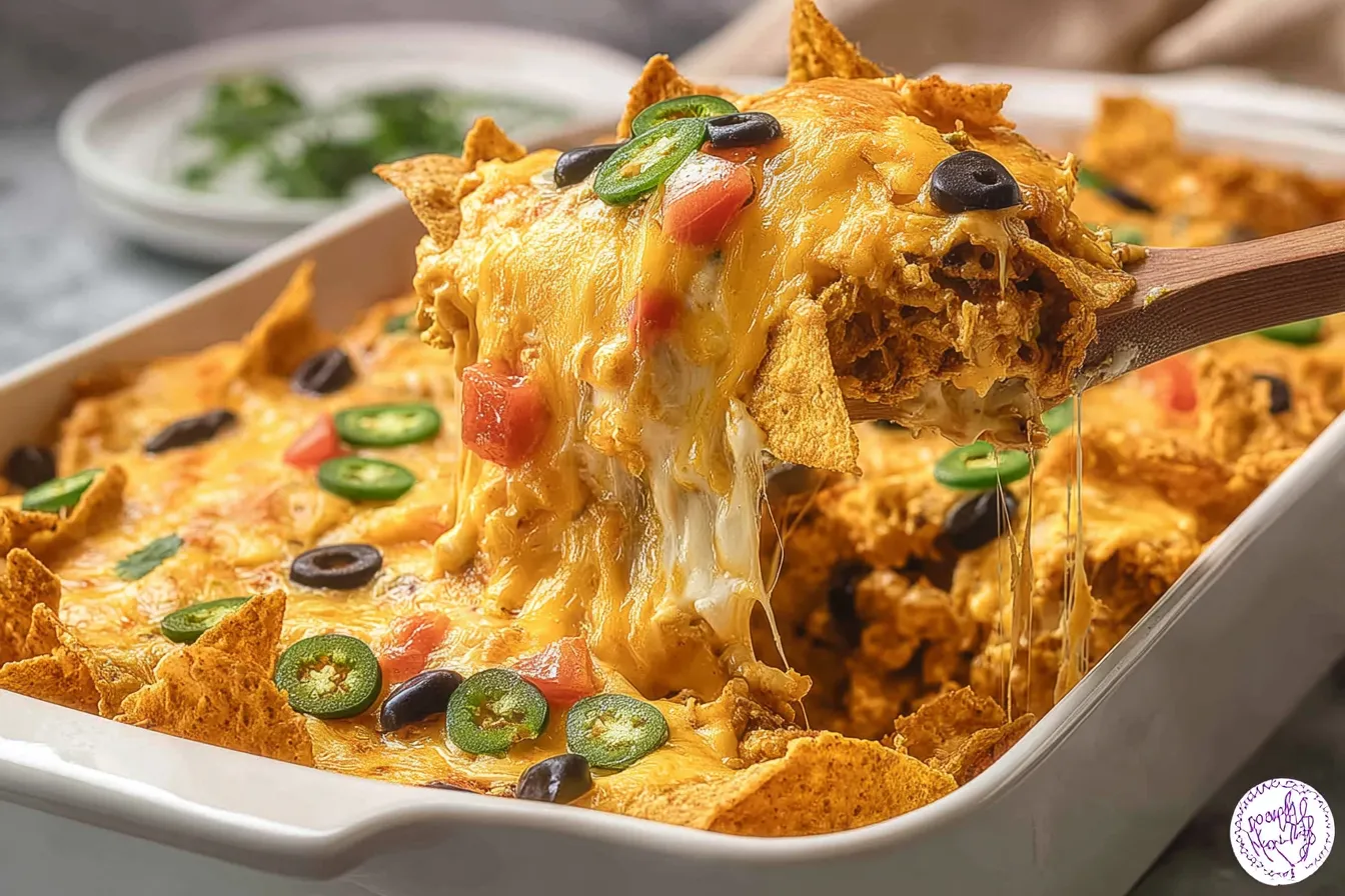 Nacho Chicken Casserole — Crunchy chips meet creamy chicken! Delicious Nacho Chicken Casserole with Crunchy Chips