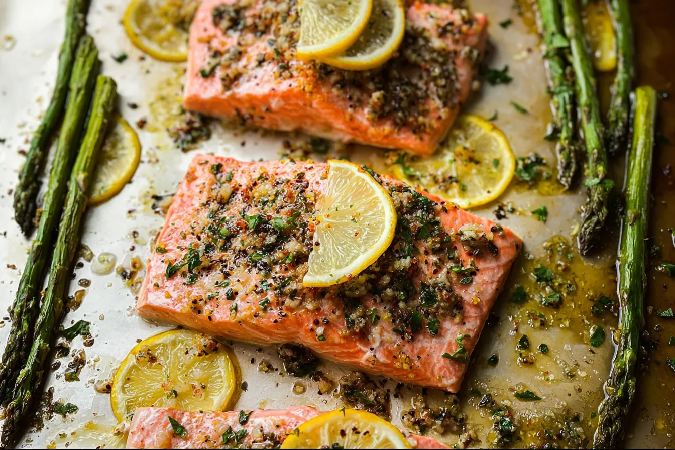 Baked Lemon Garlic Salmon on a Serving Plate
