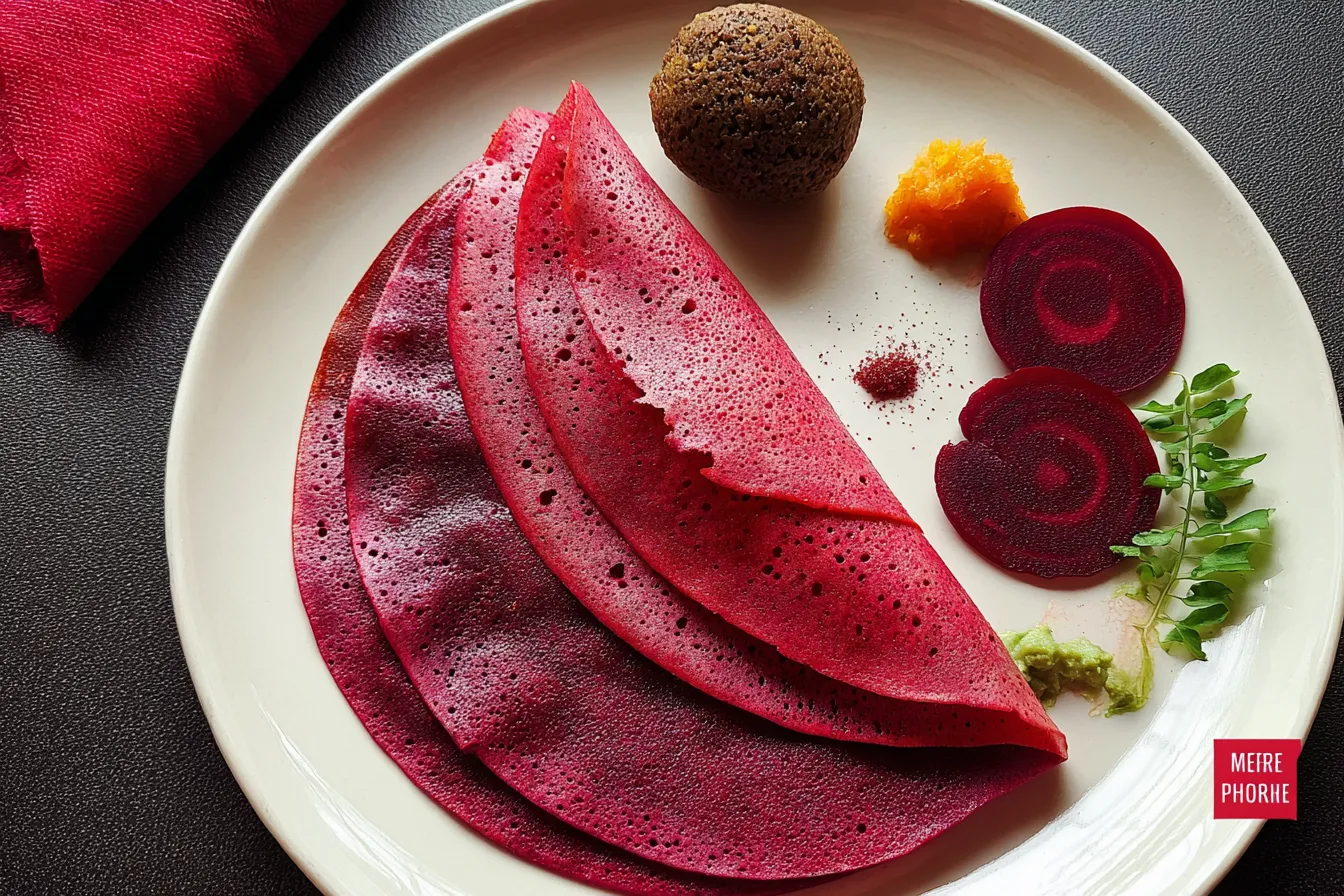 Beetroot Dosa on a Plate