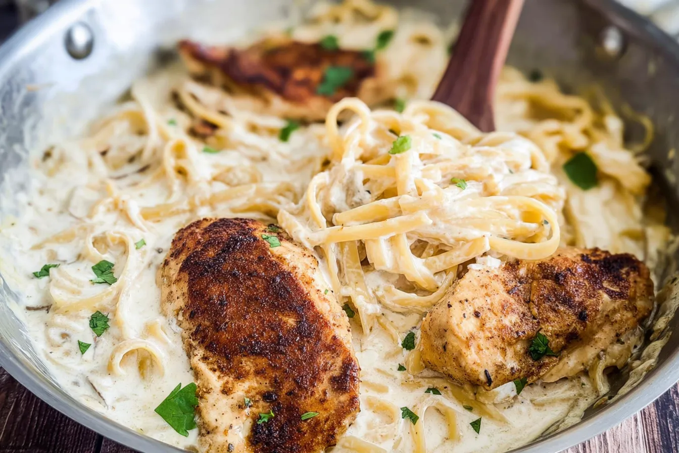 Creamy Chicken Linguine Served in a Bowl