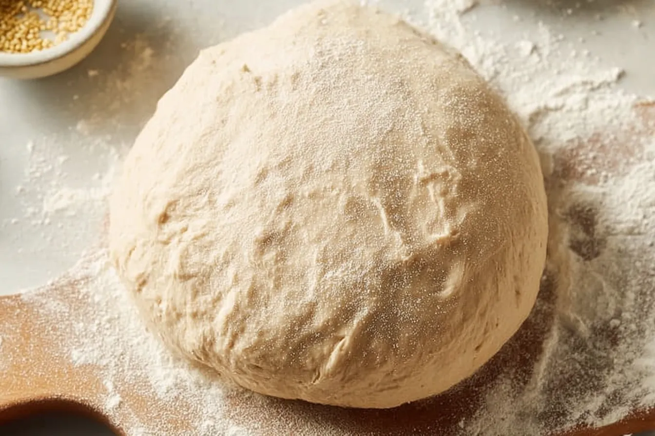 Fresh Easy Homemade Pizza Dough on a Wooden Board