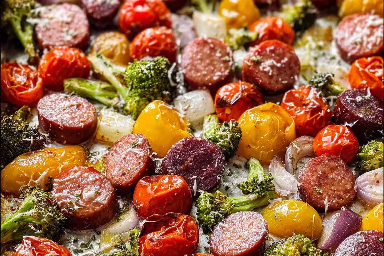 Easy Sheet Pan Sausage and Vegetables Arrangement