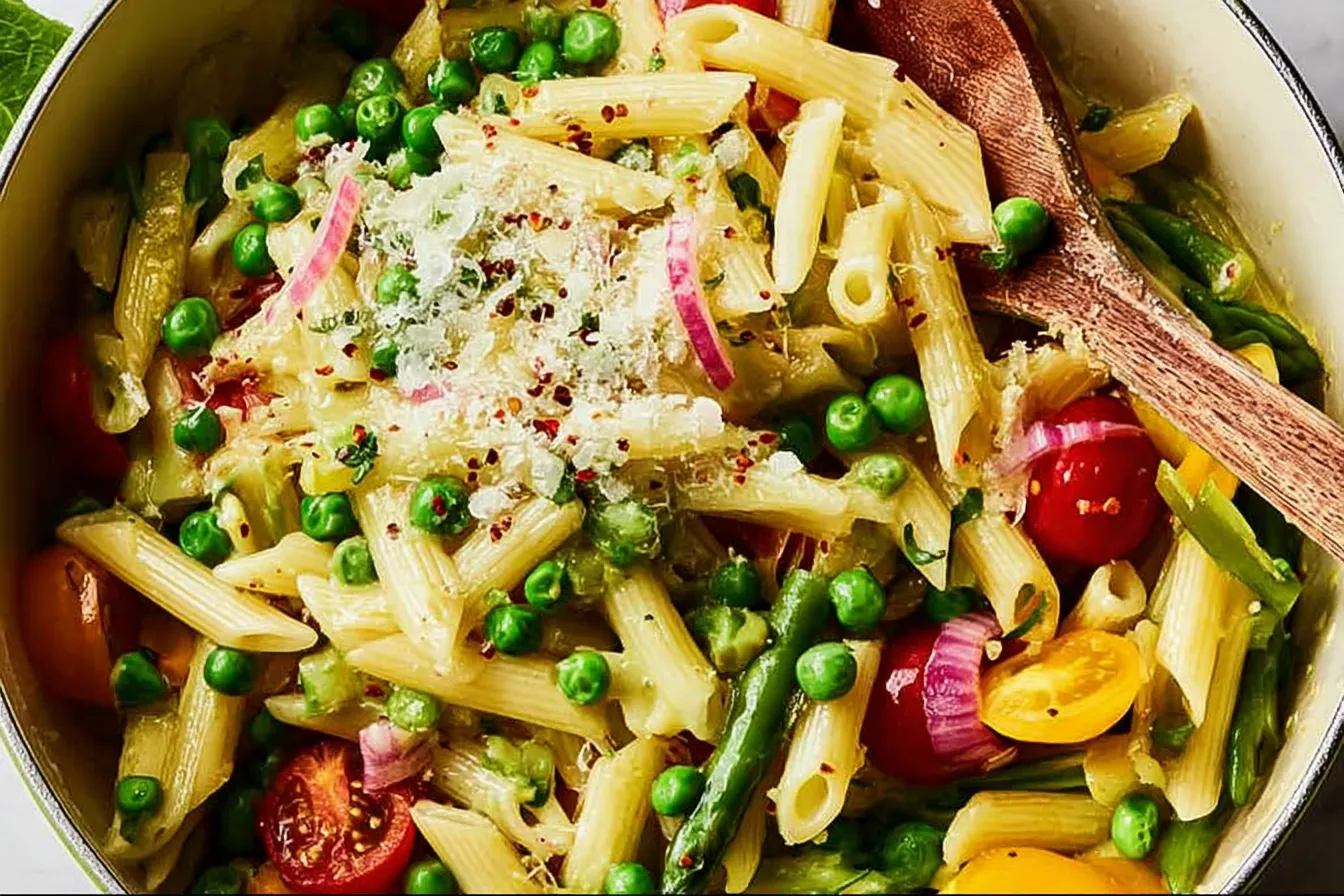Fresh Garden Pasta Primavera in a Colorful Bowl