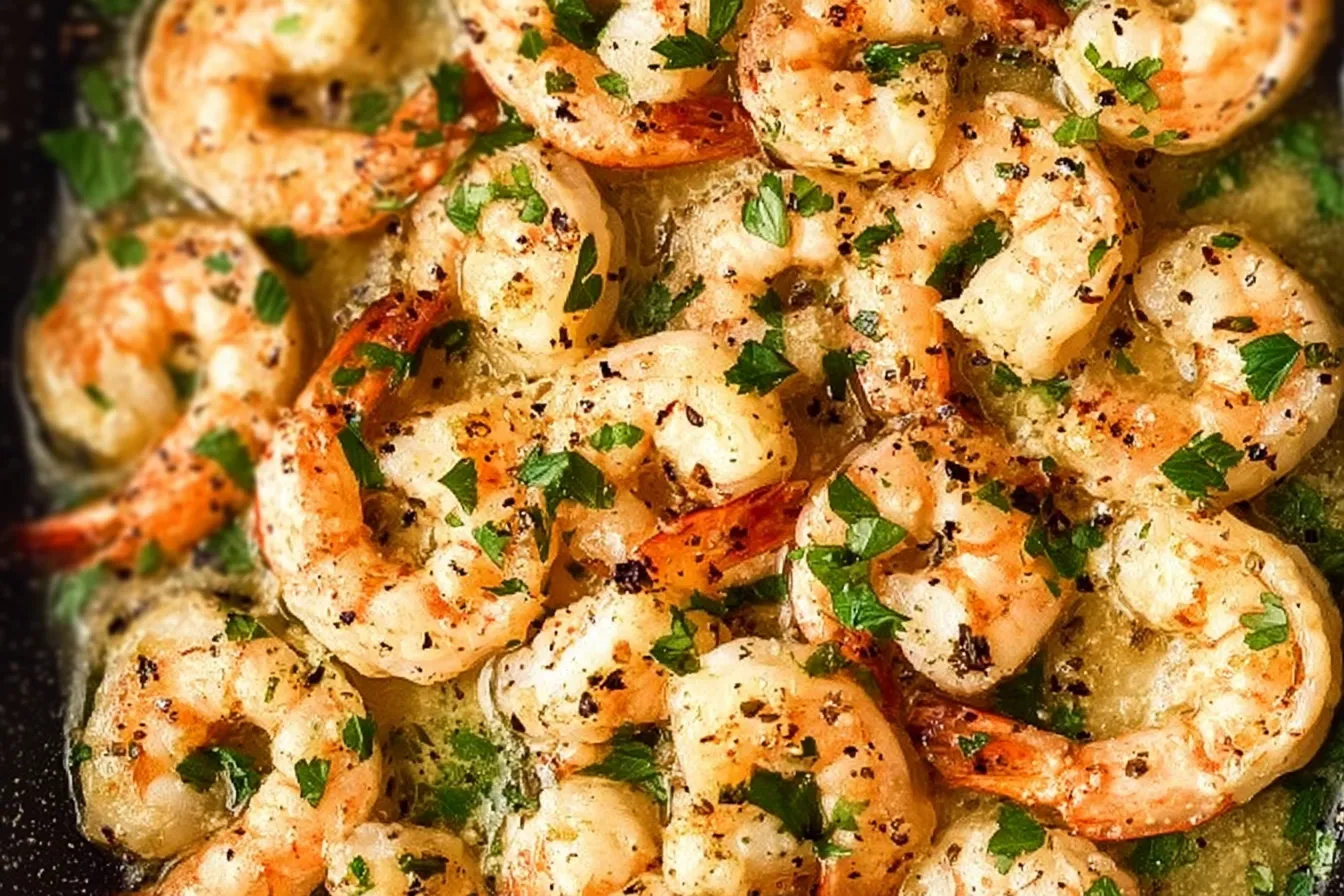 Delicious Garlic Butter Shrimp on a White Plate