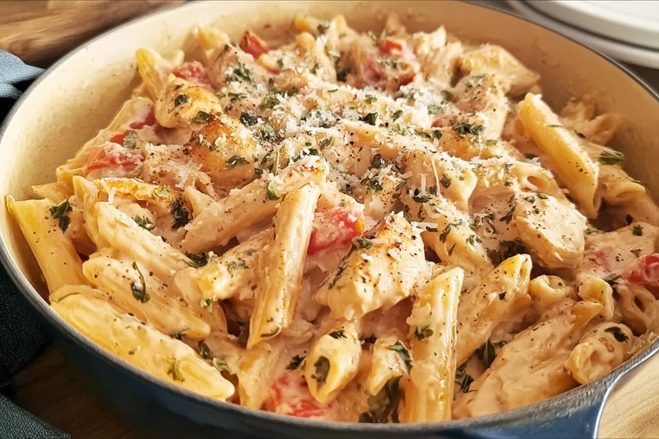 Delicious One Pot Creamy Chicken Pasta Ready to Serve
