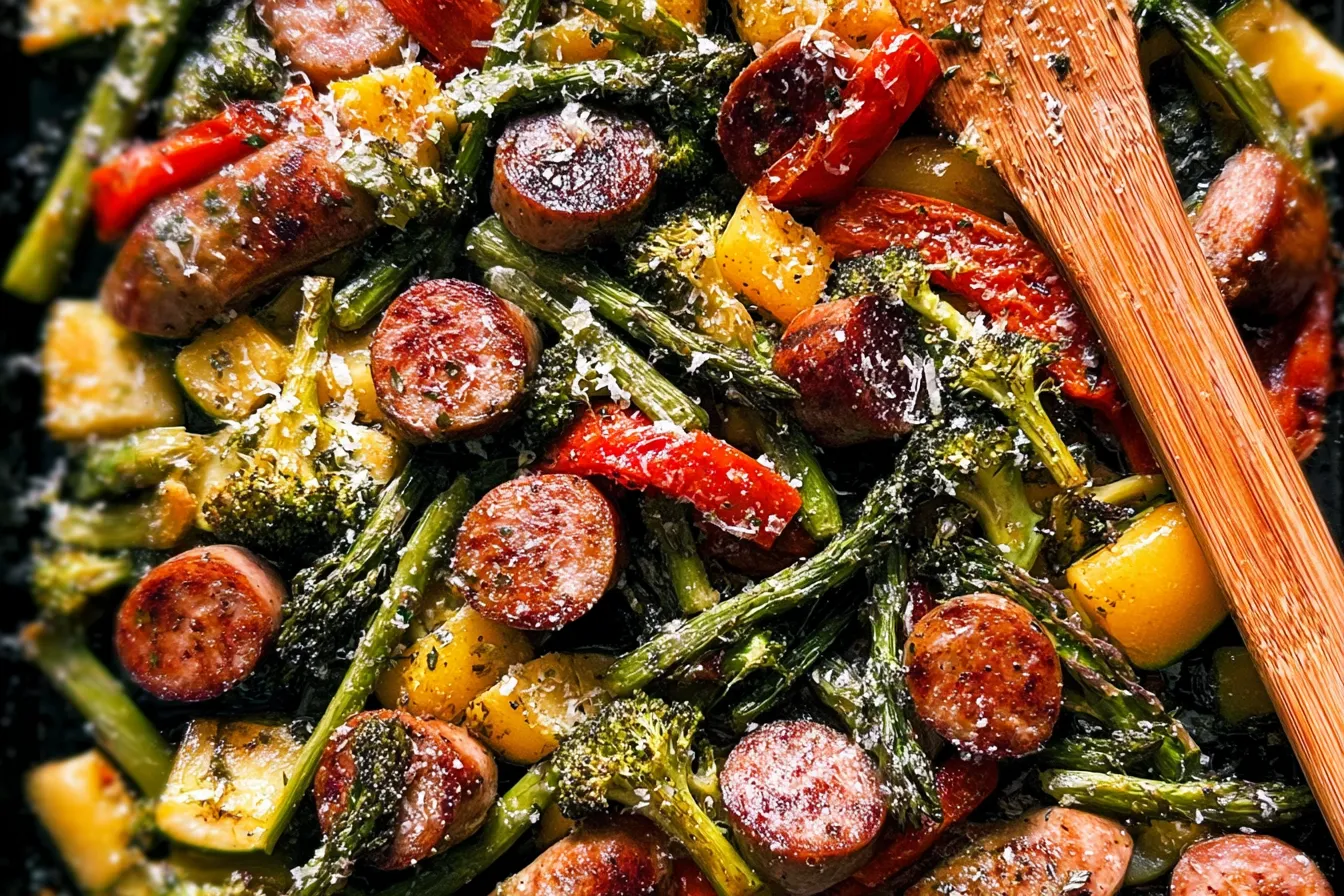 Delicious Sheet Pan Sausage and Spring Vegetables