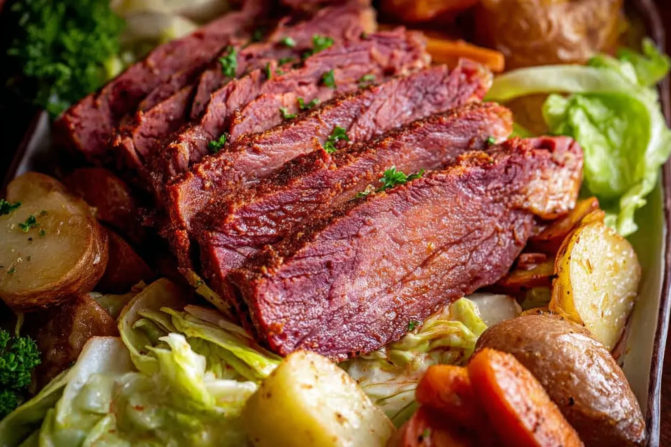 Slow Cooker Corned Beef and Cabbage: A Cozy Delight Slow Cooker Corned Beef and Cabbage Ready to Serve