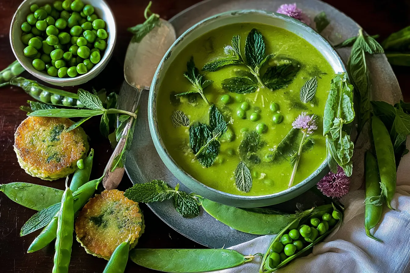 Fresh Spring Pea and Mint Soup in a Bowl